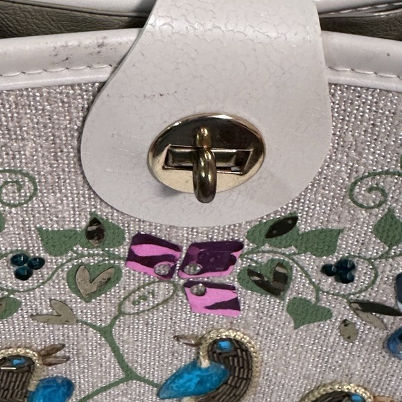 Enid Collins Style Jewel Tone Purse Canvas Tote Handbag Bucket Bling! - Picture 4 of 14